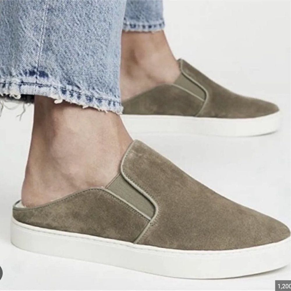 Vince Mule Sneakers Shoes Green Suede Shearling Fur Lined Garvey‎